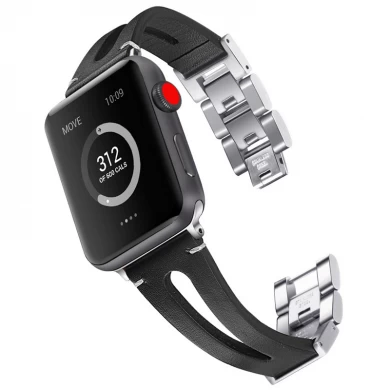 Apple Watch 1 2 3用CBIW 126ステンレスチェーン本革時計ストラップ