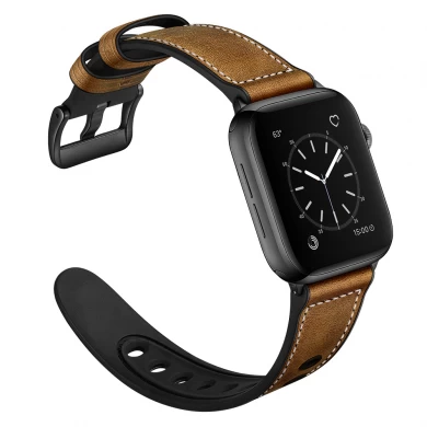 CBIW236 Silicone Genuine Leather Watch Strap Replacement Band For Apple Watch