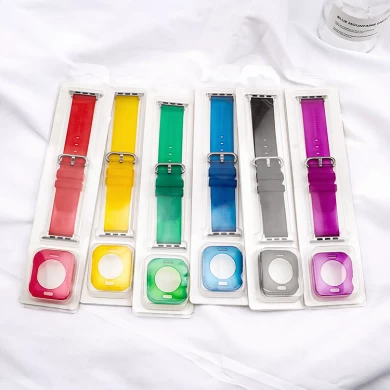 CBIW241 Wholesale 2 in 1 Clear TPU Strap + Case Bandas For Apple Watch Bands 38mm 40mm 42mm 44mm