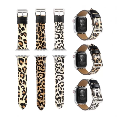 CBIW252 Leopard Print Pattern Real Leather Watch Band For iWatch Bracelet Strap 44mm 42mm 40mm 38mm