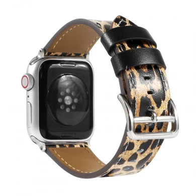 CBIW252 Leopard Print Pattern Real Leather Watch Band For iWatch Bracelet Strap 44mm 42mm 40mm 38mm