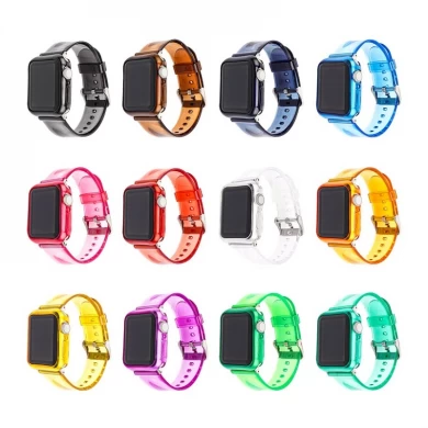 CBIW254 Clear TPU Watch Band For iWatch Series 6 5 4 3 2 1 SE For Apple Watch Strap 38mm 40mm 44mm 42mm With Bumper Case