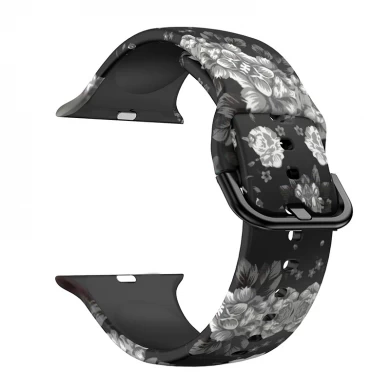 CBIW288 Printed Pattern Floral Silicone Watchband For Apple Watch Series SE 6 5 4 3 2 1