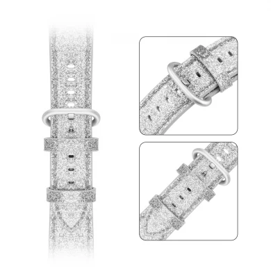 CBIW295 Glitter PU lederen horlogeband voor Apple Watch Series 6 5 4 3 44mm 40mm 42mm 38mm