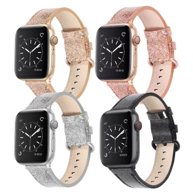 CBIW295 Glitter Pu Leather Watch Band For Apple Watch Series 6 5 4 3 44mm 40mm 42mm 38mm