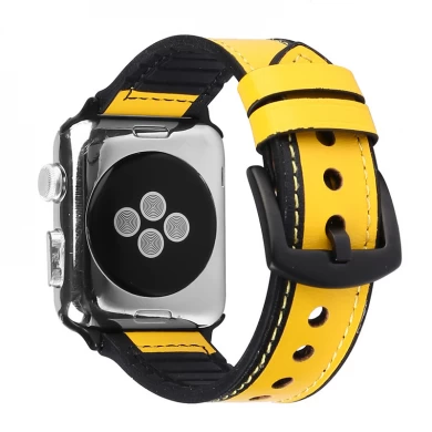 CBIW35 Contrast Color Design Hybrid Leather Silicone Watch Band For Apple Watch