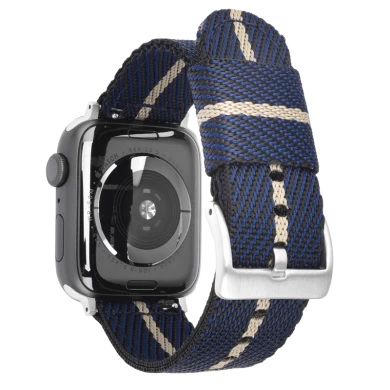 CBIW463 Black Silver Watch Buckle Nato Watch Band Woven Nylon Pasek do Apple Watch Series 7 6 5 4 3 2 1