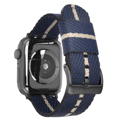 CBIW463 Black Silver Watch Buckle Nato Watch Band Woven Nylon Pasek do Apple Watch Series 7 6 5 4 3 2 1