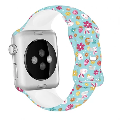 CBIW484 OEM Customized Design Easter Day Egg Rabbit Lily Flower Print Silicone Watch Bands For Apple Watch 38mm 40mm 42mm 44mm 41mm 45mm
