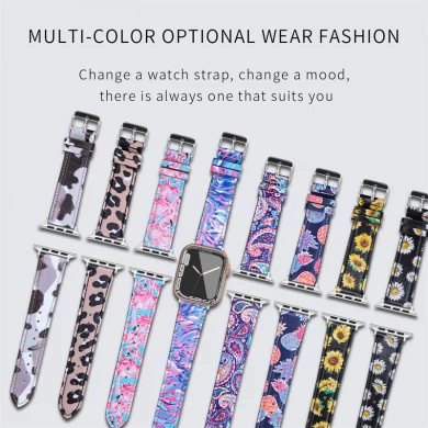 CBIW490 Printed Leather Watch Strap Belt For Apple Watch Ultra 49mm 8 7 45mm 41mm 6 5 44mm 40mm 4 3 42mm 38mm