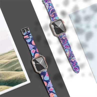 CBIW490 Printed Leather Watch Strap Belt For Apple Watch Ultra 49mm 8 7 45mm 41mm 6 5 44mm 40mm 4 3 42mm 38mm