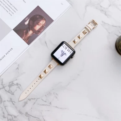 CBIW501 애플 워치 시리즈 7 SE 6 5 4 3 2 1을위한 Slim Fashion Genuine Leather Bracelet Watch Band