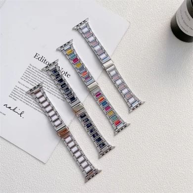 CBIW502 Fashion Luxury Metal Resin Watch Band for Apple Watch 7 SE 6 5 4 3 2 1