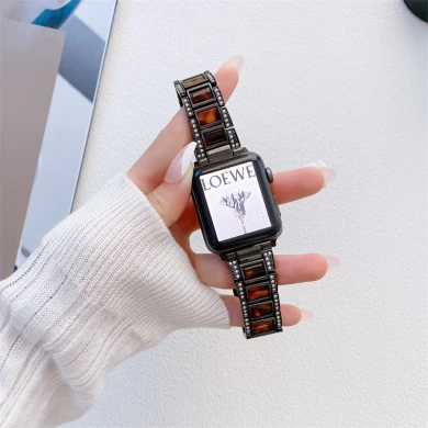 CBIW502 Fashion Luxury Metal Resin Watch Band For Apple Watch 7 SE 6 5 4 3 2 1