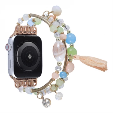 CBIW507 Correa de brazalete con cuentas de joyas elásticas de moda hecha a mano para Apple Watch