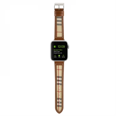 CBIW516 Grid Design Canvas Leather Watch Strap For Apple Watch 38/40/41mm 42/44/45mm