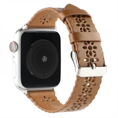 CBIW517 Apple Watch Series 7 SE 6 5 4 3 2 1을위한 중공 아웃 플럼 패턴 정품 가죽 시계 스트랩