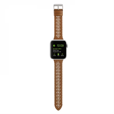 CBIW517 Hollow-Out Plum Pattern حزام مراقبة جلدي أصلي لسلسلة Apple Watch Series 7 SE 6 5 4 3 2 1