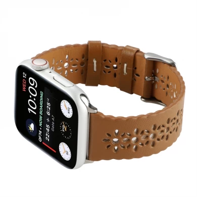 CBIW517 Apple Watch Series 7 SE 6 5 4 3 2 1을위한 중공 아웃 플럼 패턴 정품 가죽 시계 스트랩