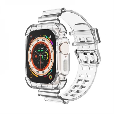 CBIW529 Clear Transparent TPU Correa Strap For Apple Watch Ultra Band 49mm With Rugged Protective Case