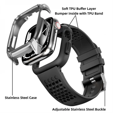 CBIW542 استبدال شريط حزام معصم سليكون ساعة من أجل Apple Watch 44mm 45mm مع علبة واقية معدنية