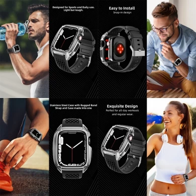 CBIW542 Ersatz -Silikon -Uhren -Armbandband für Apple Watch 44 mm 45 mm mit Metallschutzgehäuse