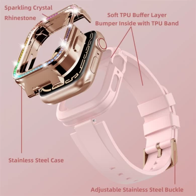 CBIW544 Luxury Diamond Metal Watch Case Silicone Strap Band для Apple Watch 40/41 мм