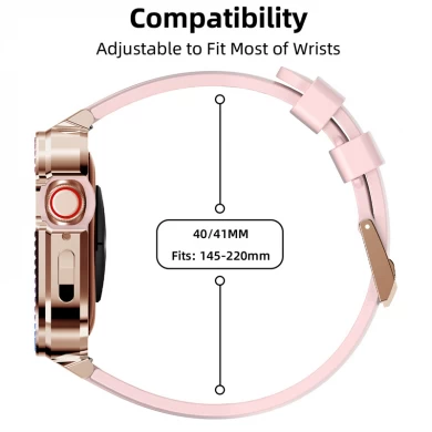 CBIW544 Banda de correa de silicona de mechón de metal de diamante de lujo para Apple Watch 40/41 mm