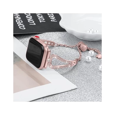 Apple 시계를위한 CBIW83 여자 다이아몬드 모조 다이아몬드 스테인리스 시계 결박