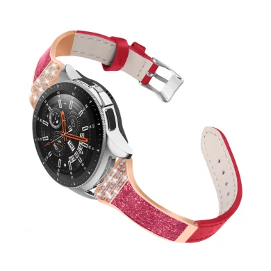 CBSW204 Fashion 22mm Diamond Ceramics Genuine Leather WatchBand For Samsung Smart Watch