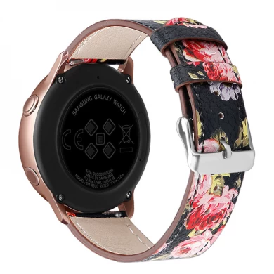 CBSW28 Floral Printed Genuine Leather Watch Band For Samsung Galaxy Watch Active