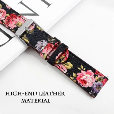 CBSW28 Floral Printed Genuine Leather Watch Band For Samsung Galaxy Watch Active