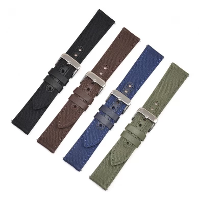 CBUS103 Custom 18mm 20mm 22mm 24mm Quick Release Wrist Strap Genuine Leather Canvas Watch Band