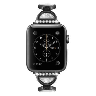 트렌디 베이 반짝이 크리스탈 다이아몬드 스테인레스 스틸 시계 손목 스트랩 애플 시계