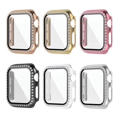 CBWC9 Luxury Bling Diamond Glass Screen Protector Smart Watch Case For Apple Watch Bumper Cover For iWatch Series 6 5 4 3 SE