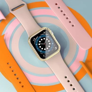 CBWC9 Luxe Bling Diamond Glass Screen Protector Smart Watch Case voor Apple Watch Bumper Cover voor Iwatch Series 6 5 4 3 SE