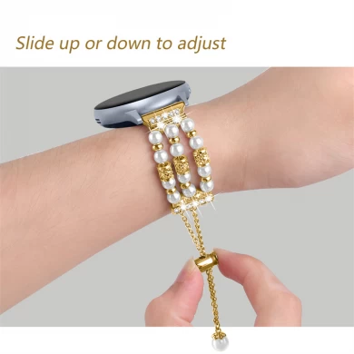 CBWT28 Wholesale Women 20mm Fashion Pearl Jewelry Beaded Smart Watch Bands For Samsung Galaxy Active 2 44mm 40mm Watch 42mm