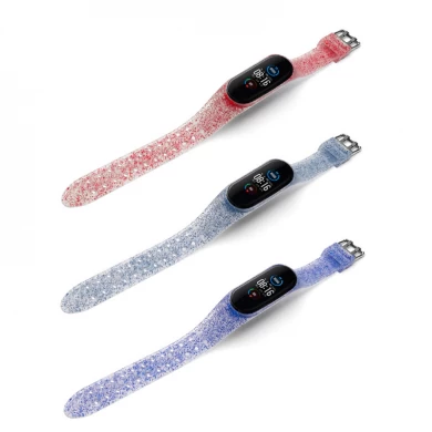 CBXM565 Bracelet en silicone pour montre intelligente souple à paillettes pour bracelet NFC Xiaomi Mi Band 5 4 3