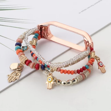 CBXM577 Women Elastic Wristband Jewelry Beaded Watch Strap For Xiaomi Mi Band 6 5 4 3 Bracelet