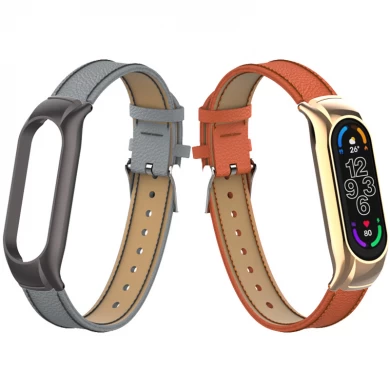 CBXM7-25 Lychee Texture Leather Watch Straps For Xiaomi Mi Band 7 Smart Watch