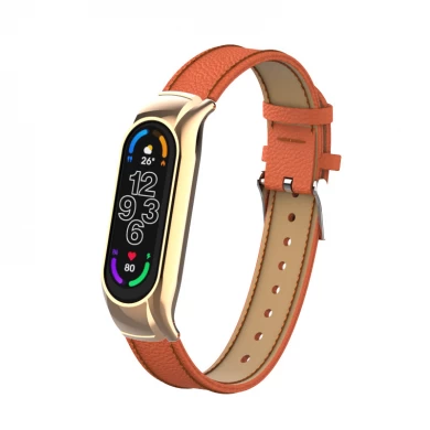 CBXM7-25 Lychee Texture Leather Watch Straps For Xiaomi Mi Band 7 Smart Watch
