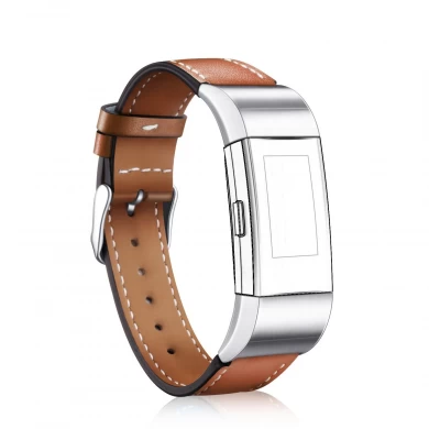 Fitbit carga 2 clásico pulsera de cuero genuino con conectores de metal