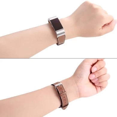 Fitbit Charge 2 Classic Genuine Leather Wristband With Metal Connectors