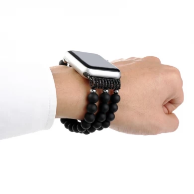Pulsera de reloj de pulsera de correa elástica negra hecha a mano de ágata