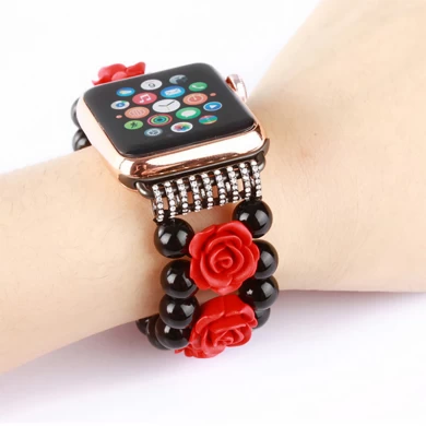 Handmade Retro Faux Classic Natural Beaded Agate Stone Rose apple watch replacement strap