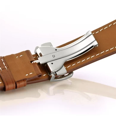 Leather iwatch Strap Replacement Band with Stainless Steel Folding Buckle