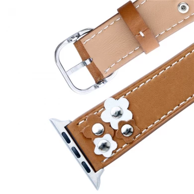 Luxury Leather Watchband Decorated with FLowers