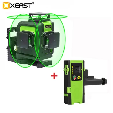 XEAST XE-903 12 líneas láser nivel 360 Autonivelación Línea cruzada 3D Nivel láser Nivel verde Haz con inclinación y modo exterior puede usar el receptor