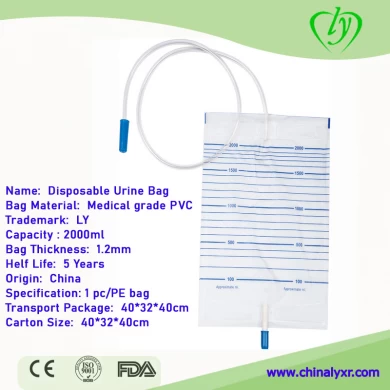 Sac d'urine jetable de 1000 ml 2000 ml