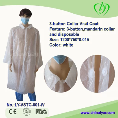 3-Button Disposable Plastic Collar Visitor Coat